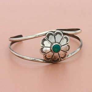 navajo sterling silver vintage green turquoise flower cuff bracelet size 5.75in